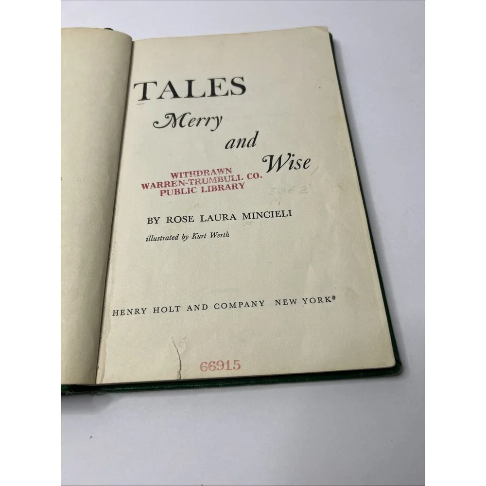 Kurt Werth TALES MERRY AND WISE Italian folk tales, Rose Laura Mincieli 1958 1st